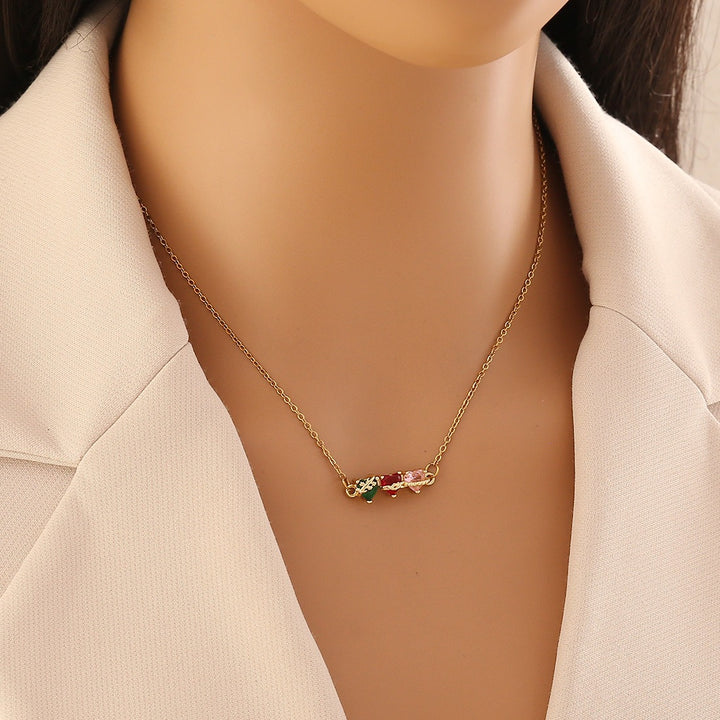18K Gold Tri-Heart Necklace & Bracelet Colorful CZ Charm Chain