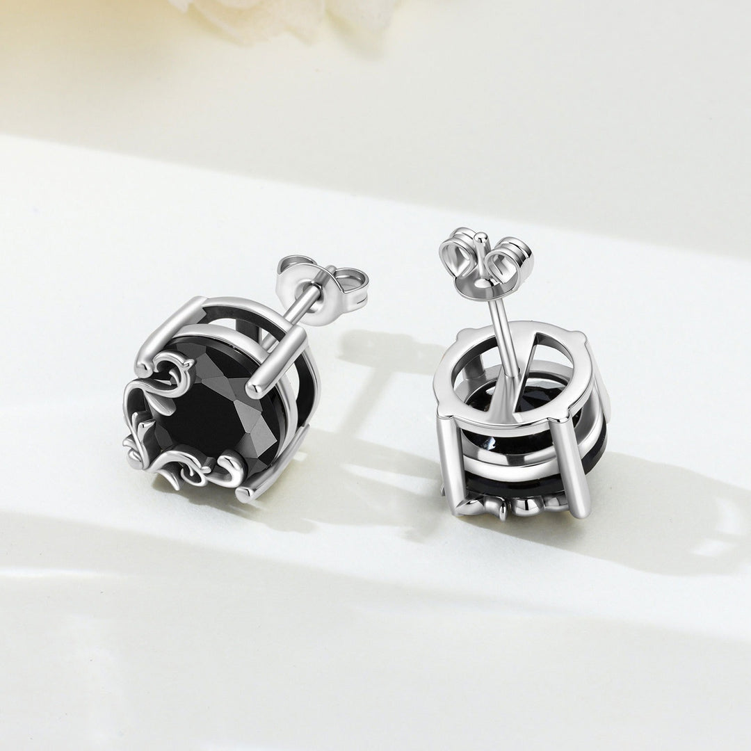 S925 Silver Vintage Vine Black Obsidian Stud Earrings
