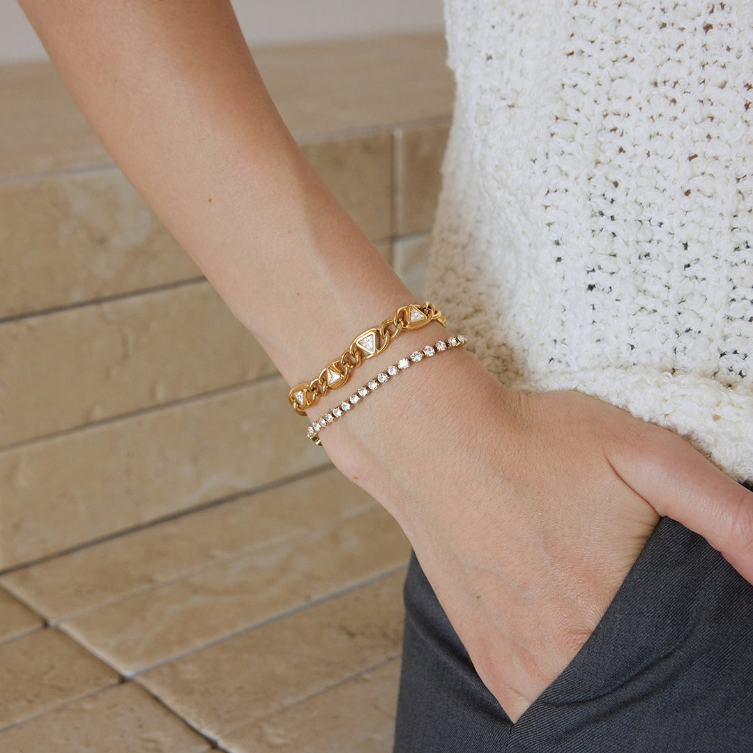 18K Gold Geometric Triangle & Classic Tennis Bracelet