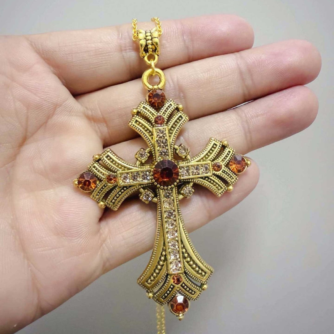 Vintage Byzantine Lavish Pave & Gemstone Cross Necklace