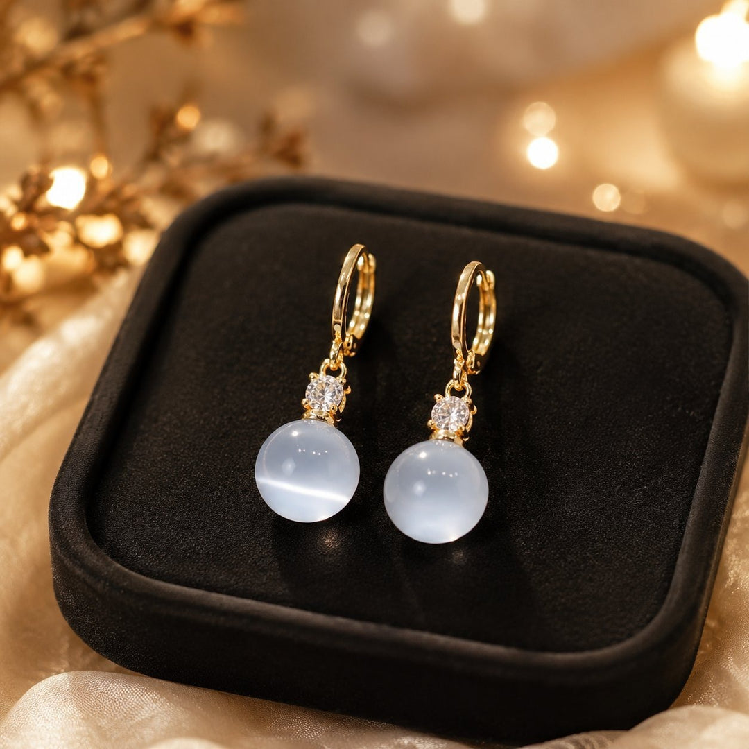 14K Gold Cat's Eye Drop Earrings