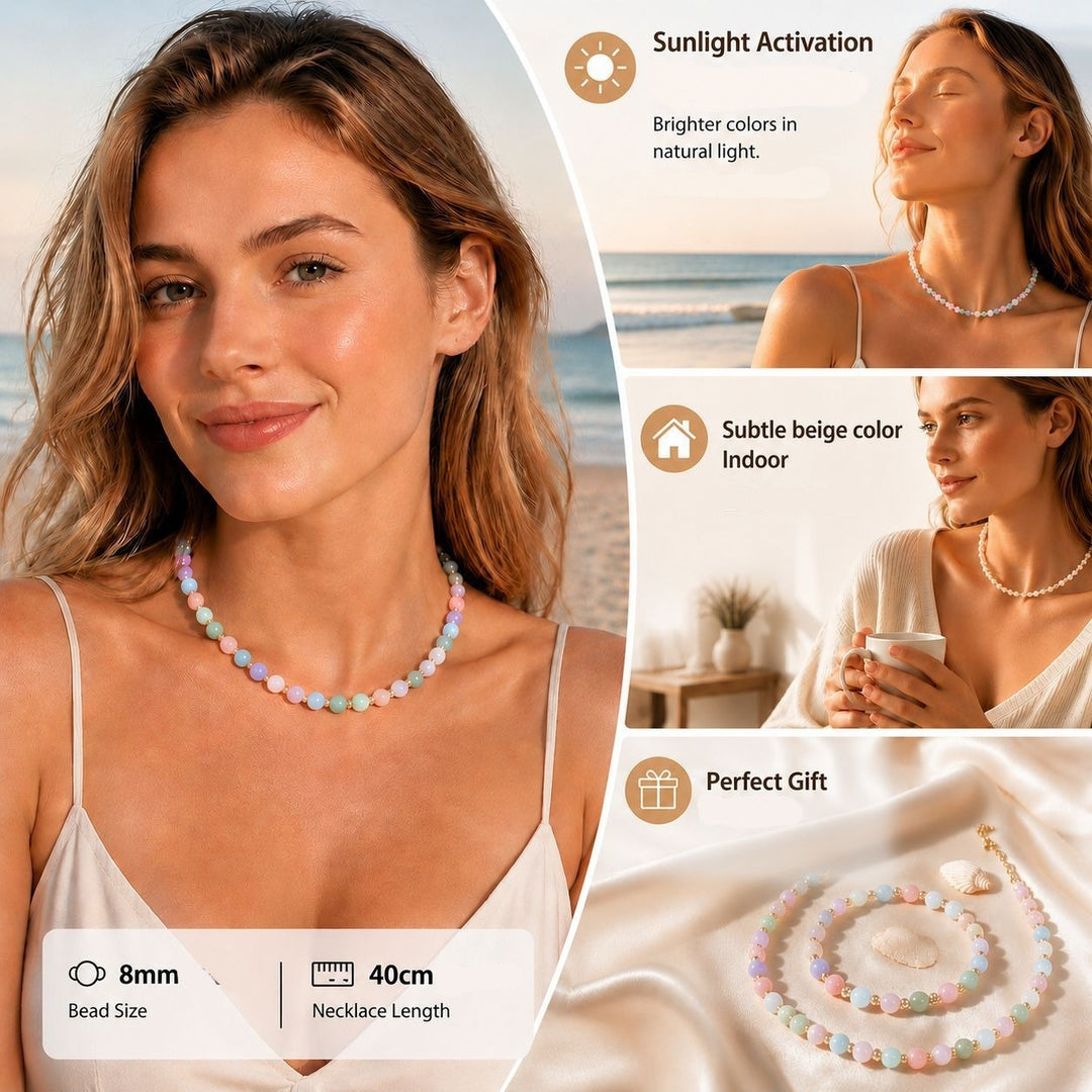 Sunlight Activation Dopamine UV Color-Changing Beaded Necklace Bracelet Set