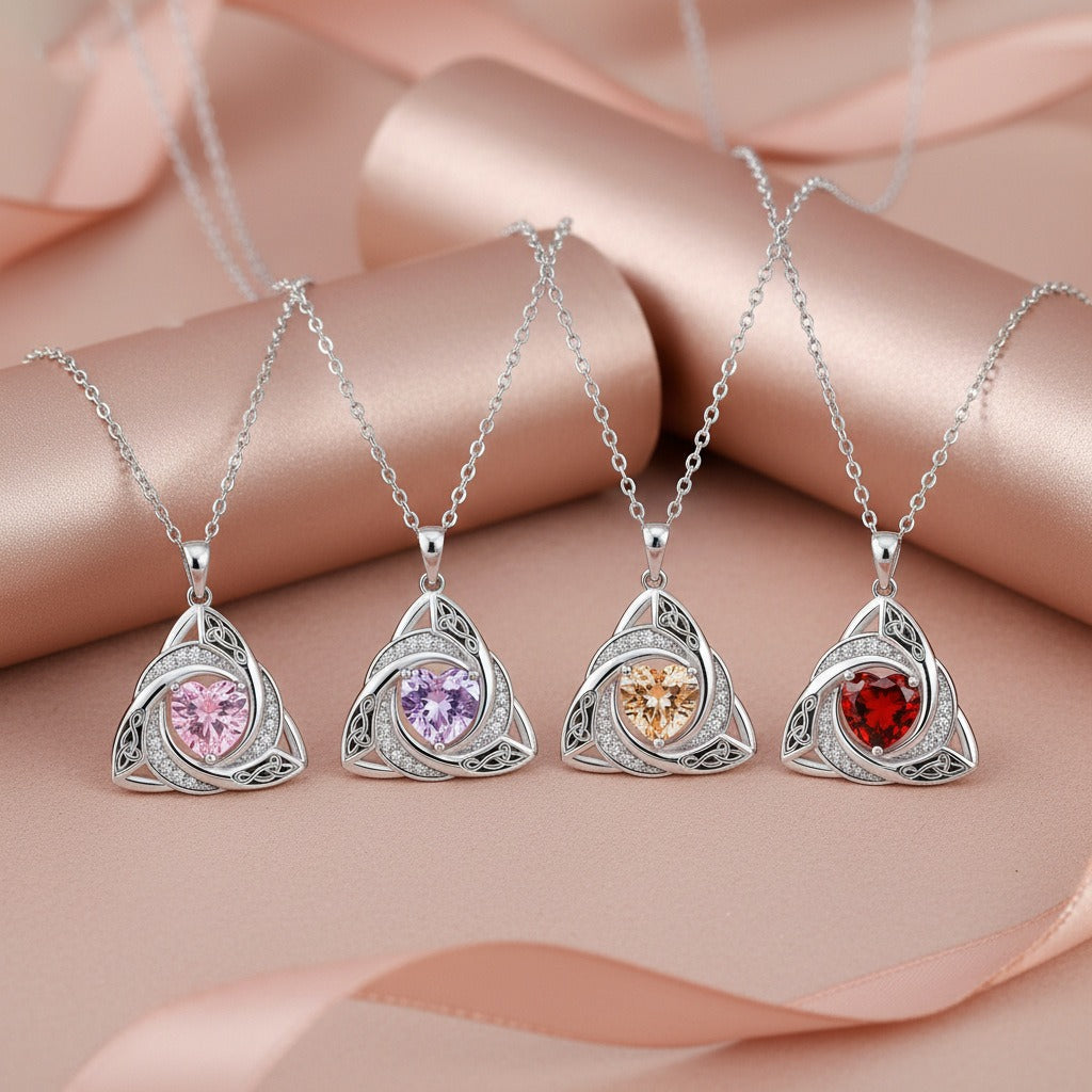 S925 Silver Celtic Knot Birthstone Necklace