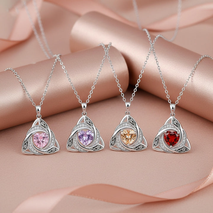 S925 Silver Celtic Knot Birthstone Necklace