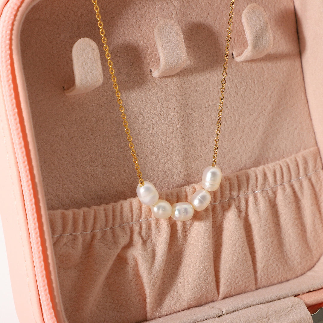 Timeless Serenity 18K Gold Plated Natural Freshwater Pearl Collarbone Necklace