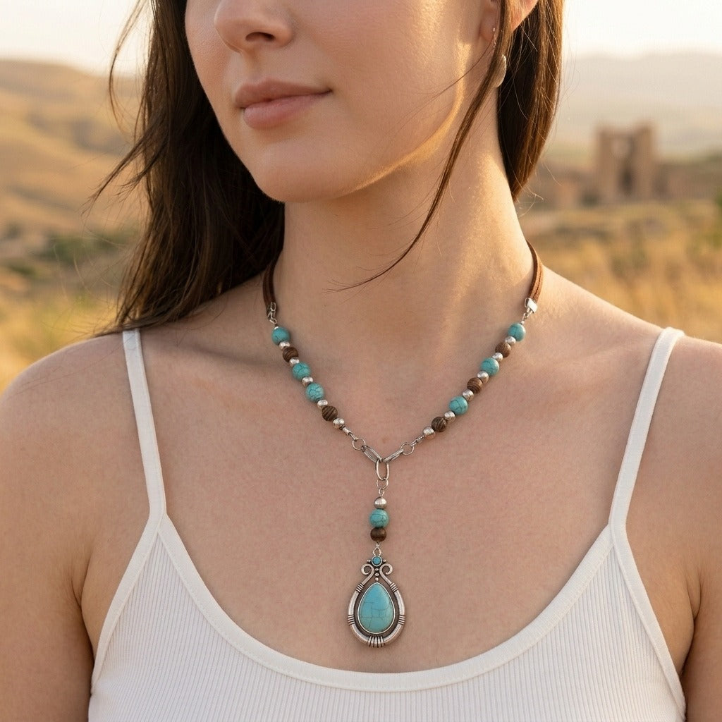 Vintage Western Turquoise Multi-Layer Necklace Set