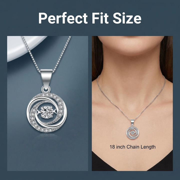 S925 Sterling Silver Swirl Halo Round CZ Necklace
