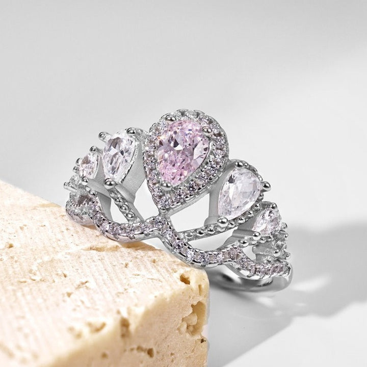 S925 Silver Pear Cut Vine Ring Vintage Split Shank Halo Ring
