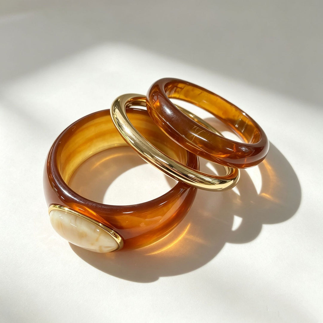 Vintage Gold Resin Gemstone 3-Piece Bangle Set