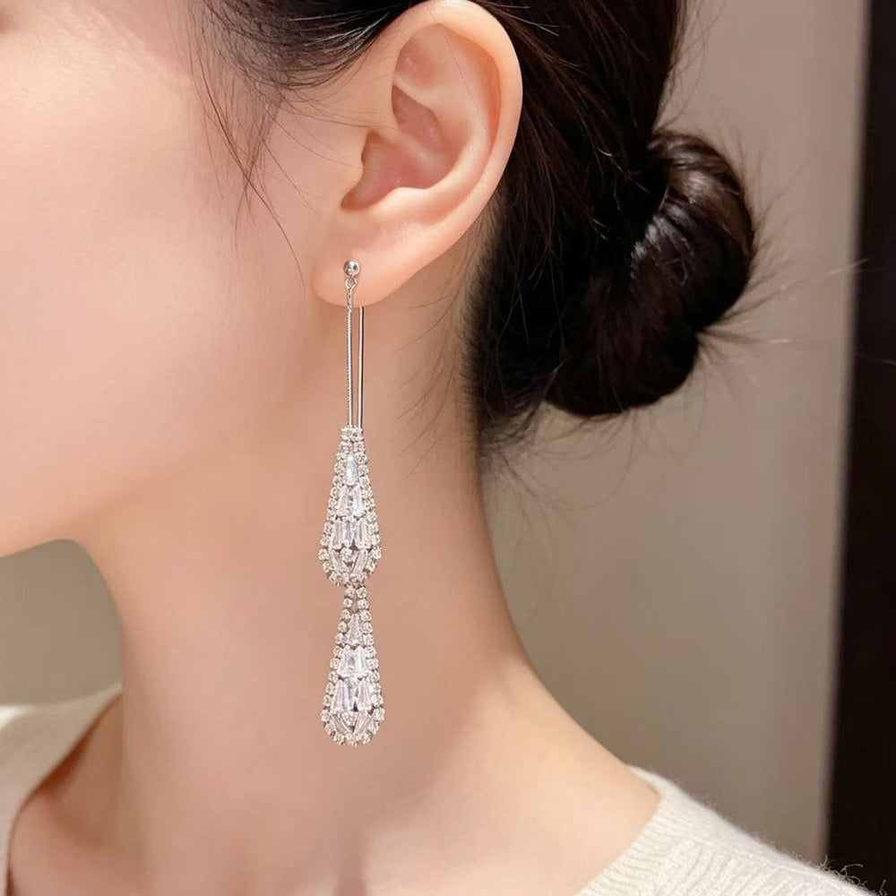 18K Gold & Silver Threader Earrings Double Chain Teardrop Tassel