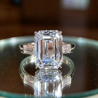 Classic Elegance S925 Sterling Silver Emerald-Cut Three-Stone Baguette Ring