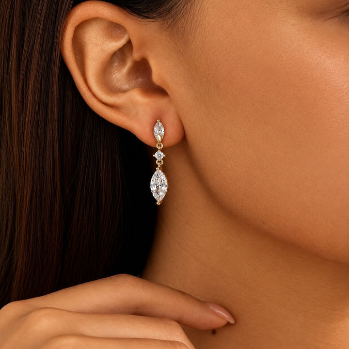 S925 Silver Dangle Earrings Classic Marquise Three-Stone Drop Earrings