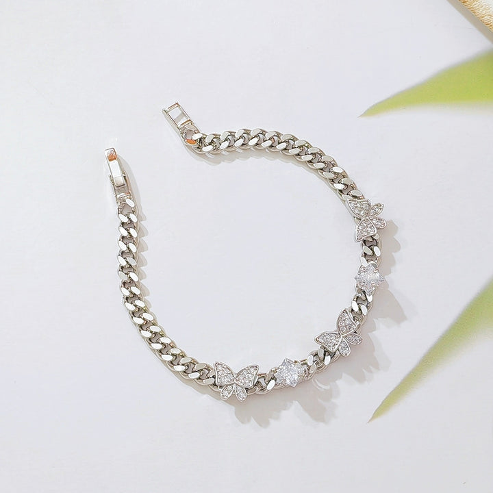 Y2K Sweet & Cool Pavé Butterfly Cuban Chain Bracelet