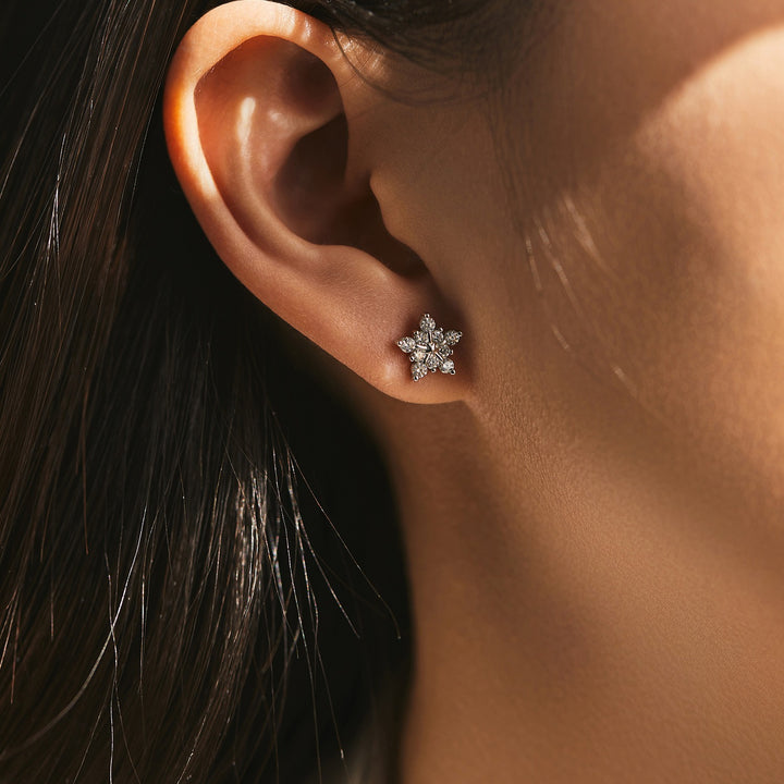 S925 Silver Dainty Snowflake CZ Stud Earrings Winter Holiday Jewelry