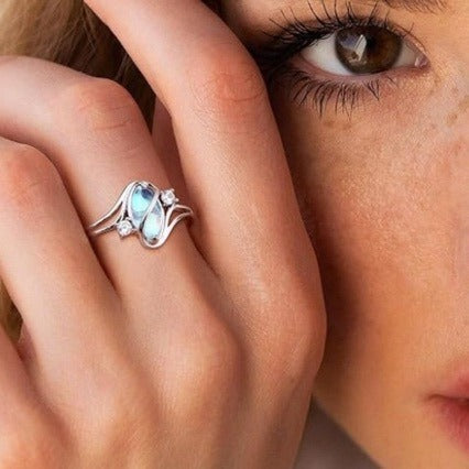 S925 Sterling Silver Rainbow Moonstone Ring | Balance Feminine Power | Spiritual Shield for Everyday