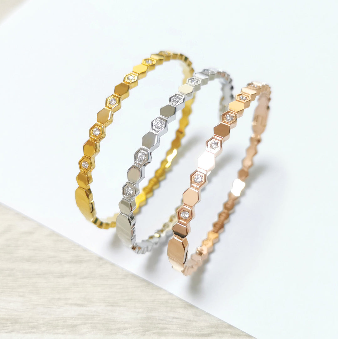 18K Gold & Silver Geometric Honeycomb Pave Bracelet