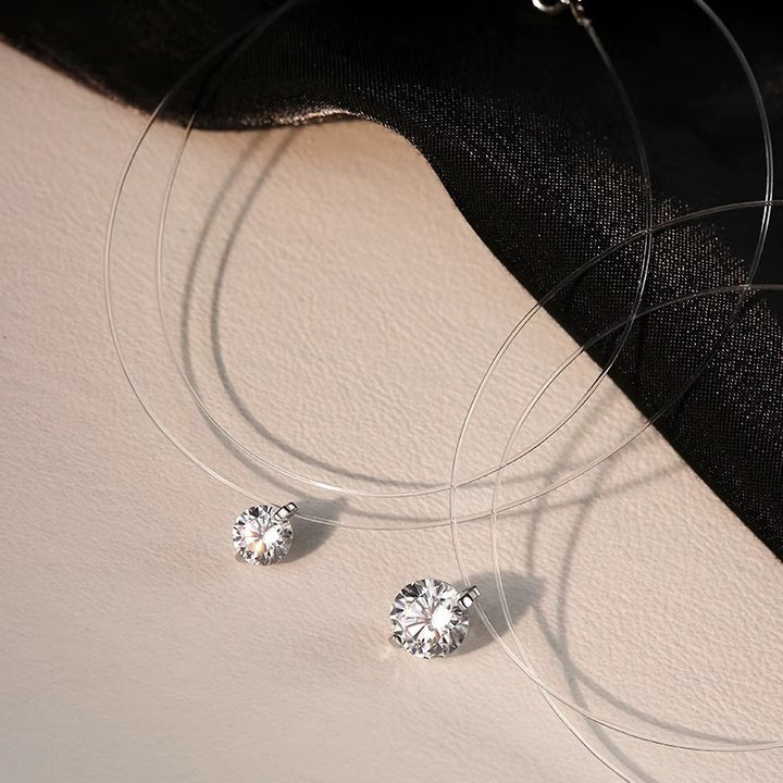 Mermaid's Tear Floating Diamond Ring & Necklace Minimalist Invisible Setting