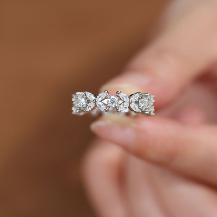 S925 Silver Floral Marquise Eternity Band Vintage Cluster Full Eternity Ring