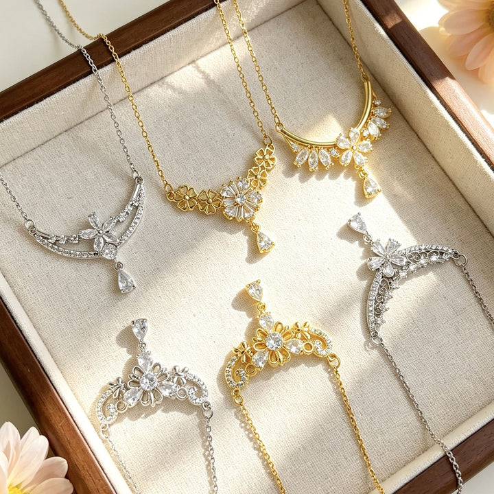 French Romance · Vintage Floral Vine Marquise & Teardrop Pavé Necklace