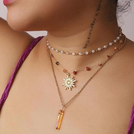 Vintage Boho Layered Sun Necklace