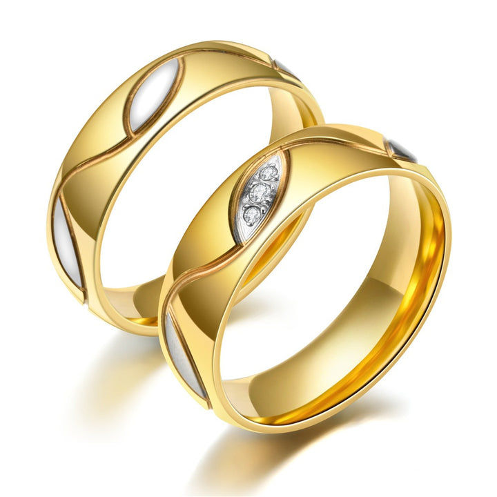 18K Gold Two-Tone Wave Couple Rings Wide Comfort Fit Wedding Bands