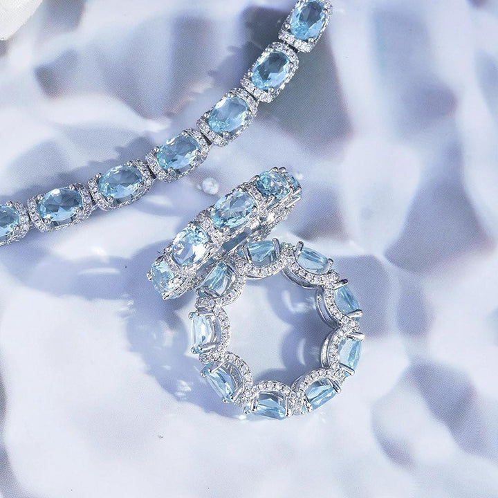 S925 Silver Light Blue Eternity Ring | Aquamarine Color CZ Band
