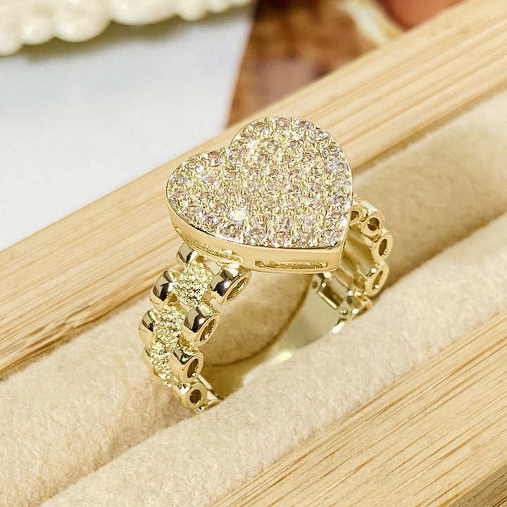 18K Gold Iced Out Heart Ring