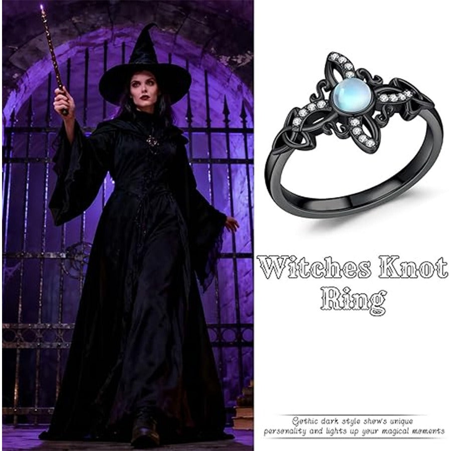 Celtic Guardian Totem S925 Sterling Silver Witch's Knot Moonstone Ring