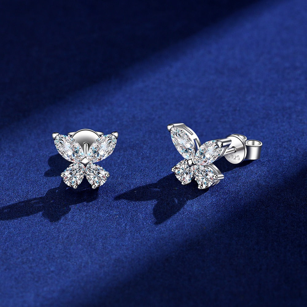 S925 Silver Butterfly & Four-Petal Stud Earrings