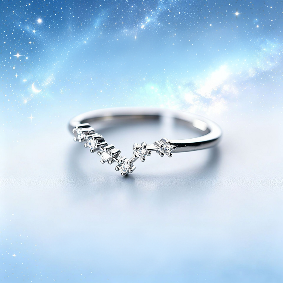 S925 Sterling Silver Zodiac Open Ring Constellation Pavé Ring