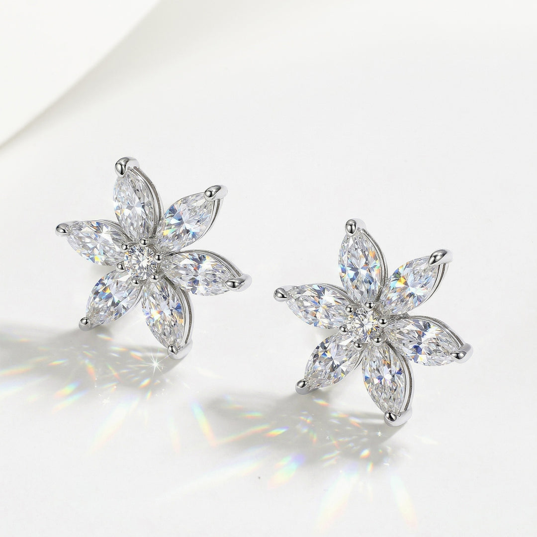 Six-Petal Marquise CZ Flower Stud Earrings