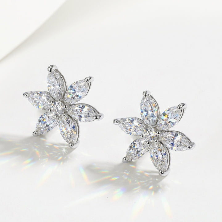 Six-Petal Marquise CZ Flower Stud Earrings