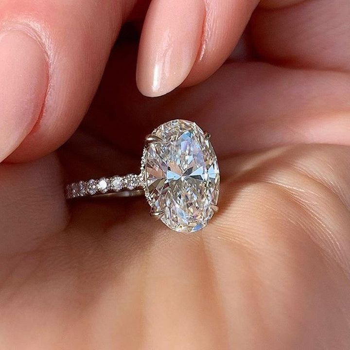 S925 Sterling Silver Oval Solitaire & Marquise Alternating Pavé Stacking Ring Set