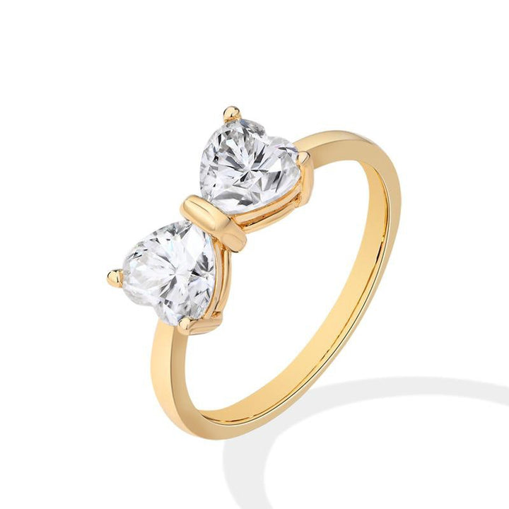 S925 Sterling Silver Double Heart Butterfly Ring Classic Elegant CZ Statement Ring