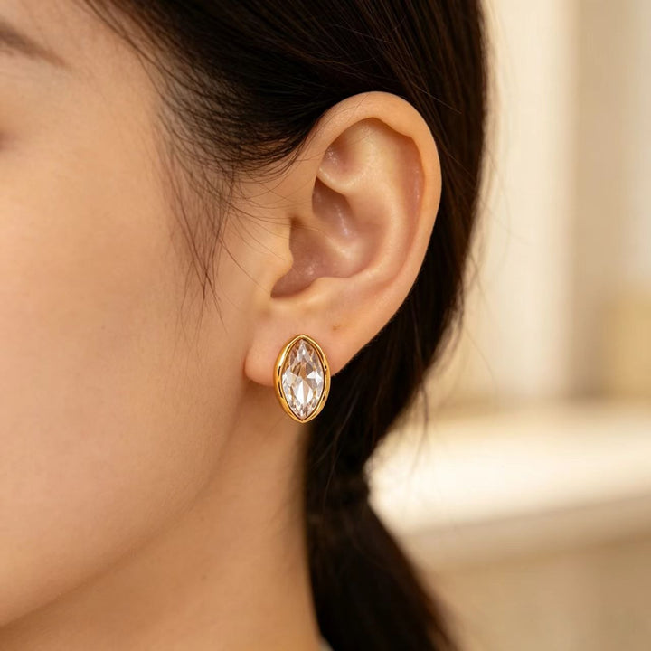 18K Gold Marquise Bezel-Set Moissanite Stud Earrings