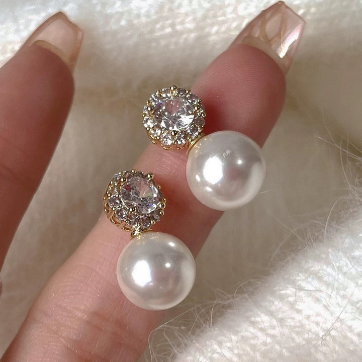 Classic Crystal Halo Pearl Drop Earrings