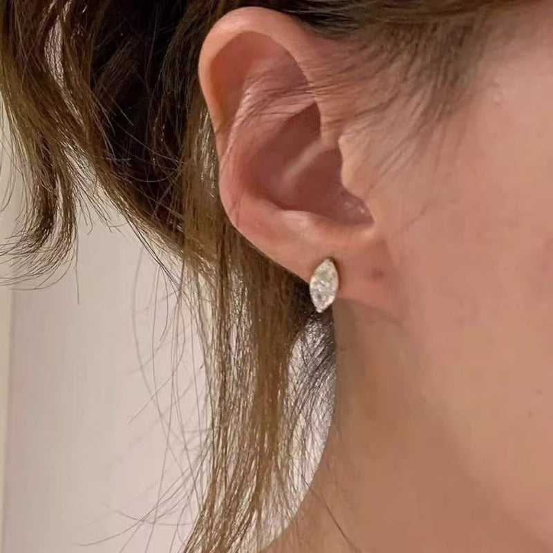 18K Gold & Silver Plated 2-Prong Setting Minimalist Marquise Solitaire Stud Earrings