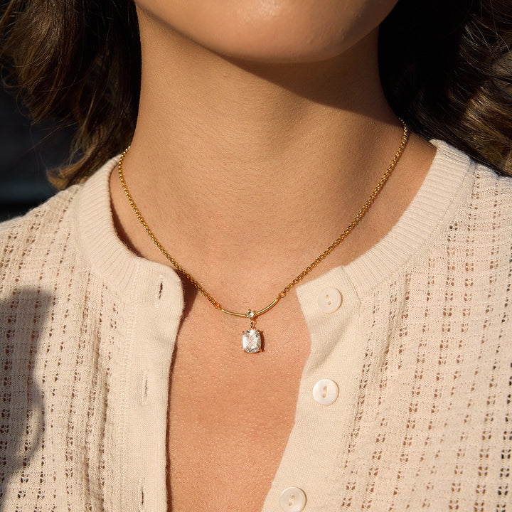 Smile Cushion Cut 18K Gold Pendant Necklace