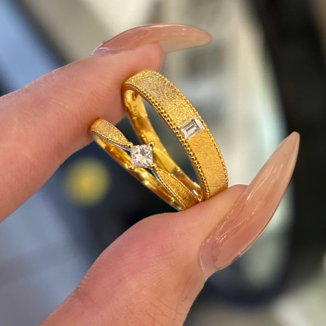 Woven Gold Promise Couple Rings