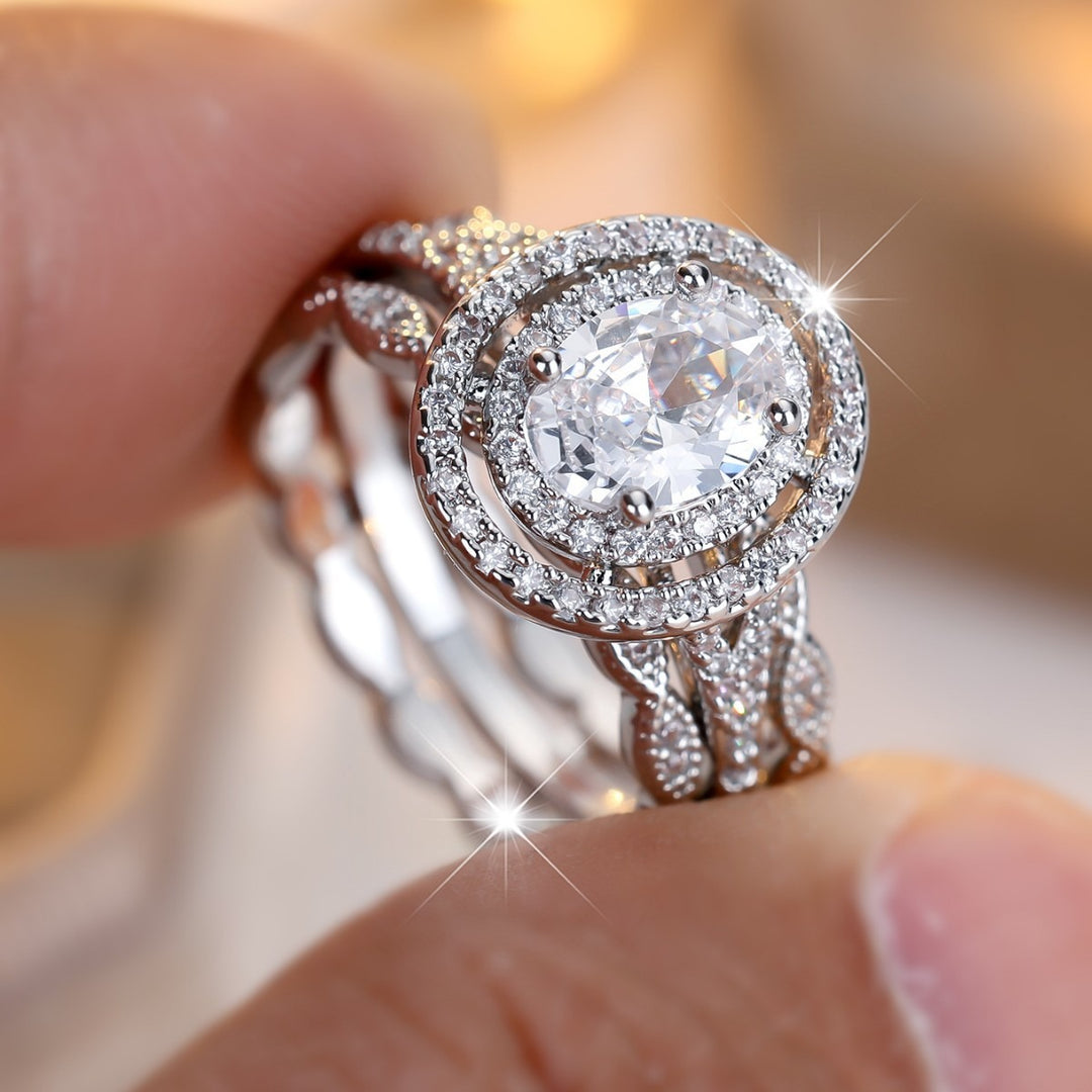 Eternal Vow White Gold Oval Double Halo Bridal Ring Set