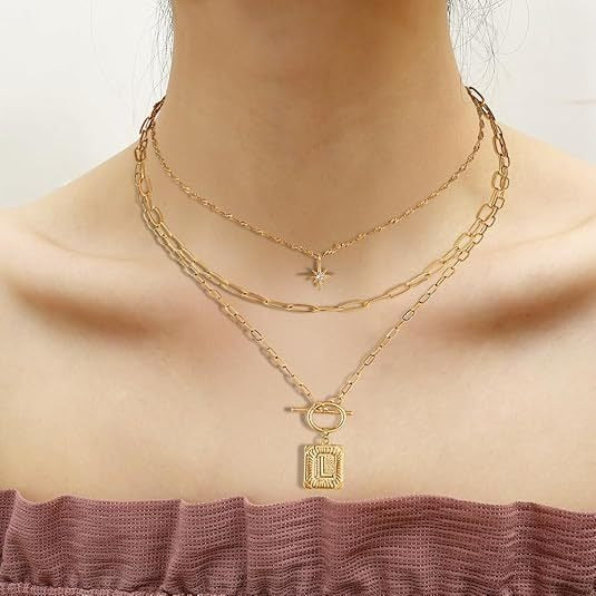 Personalized Initial 14K Gold Vintage Square Tag Letter Necklace