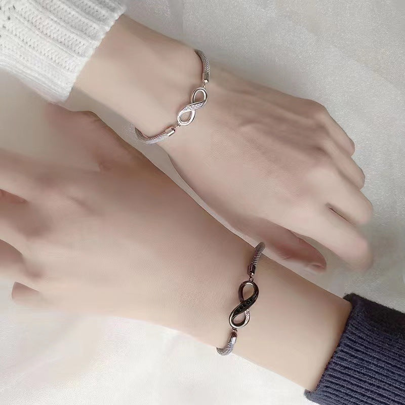 Couple Infinity Bracelet with NO.52 Engraving - Two-Tone Rope Chain