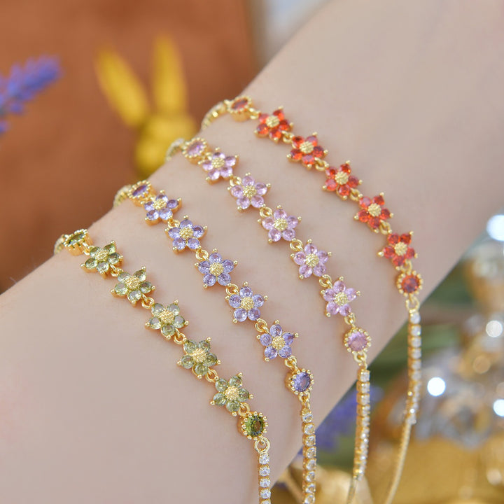 18K Gold Five-Petal Floral Tennis Bracelet