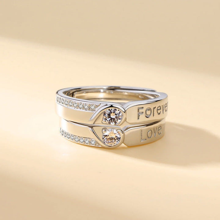 S925 Sterling Silver Interlocking Heart Couple Rings