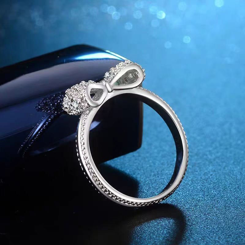 「Bow Glow」S925 Sterling Silver Platinum-Plated CZ Bow Ring