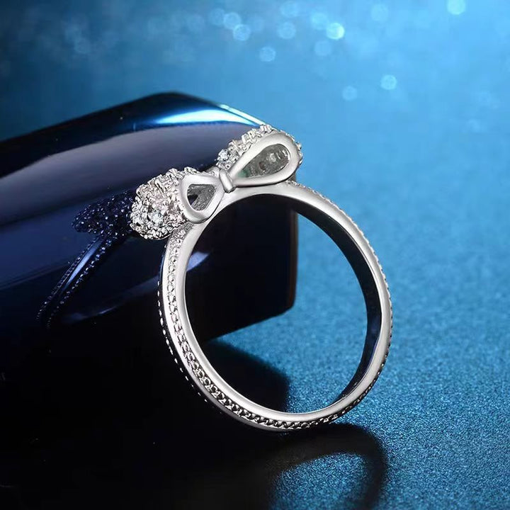 「Bow Glow」S925 Sterling Silver Platinum-Plated CZ Bow Ring
