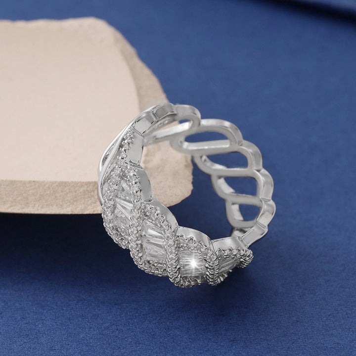 「Woven Starlight」S925 Sterling Silver Baguette CZ Hollow Ring
