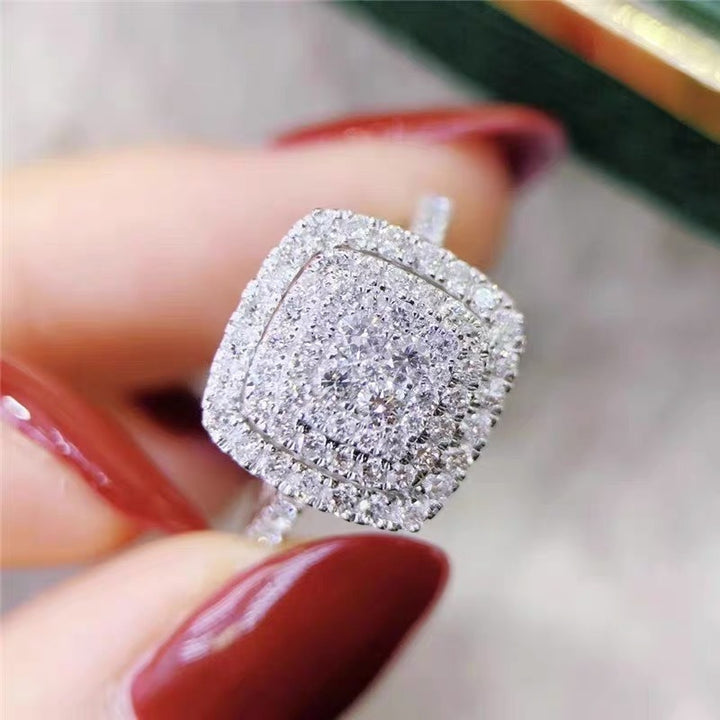 「Cushion Starburst」S925 Sterling Silver Triple Halo Pave Ring