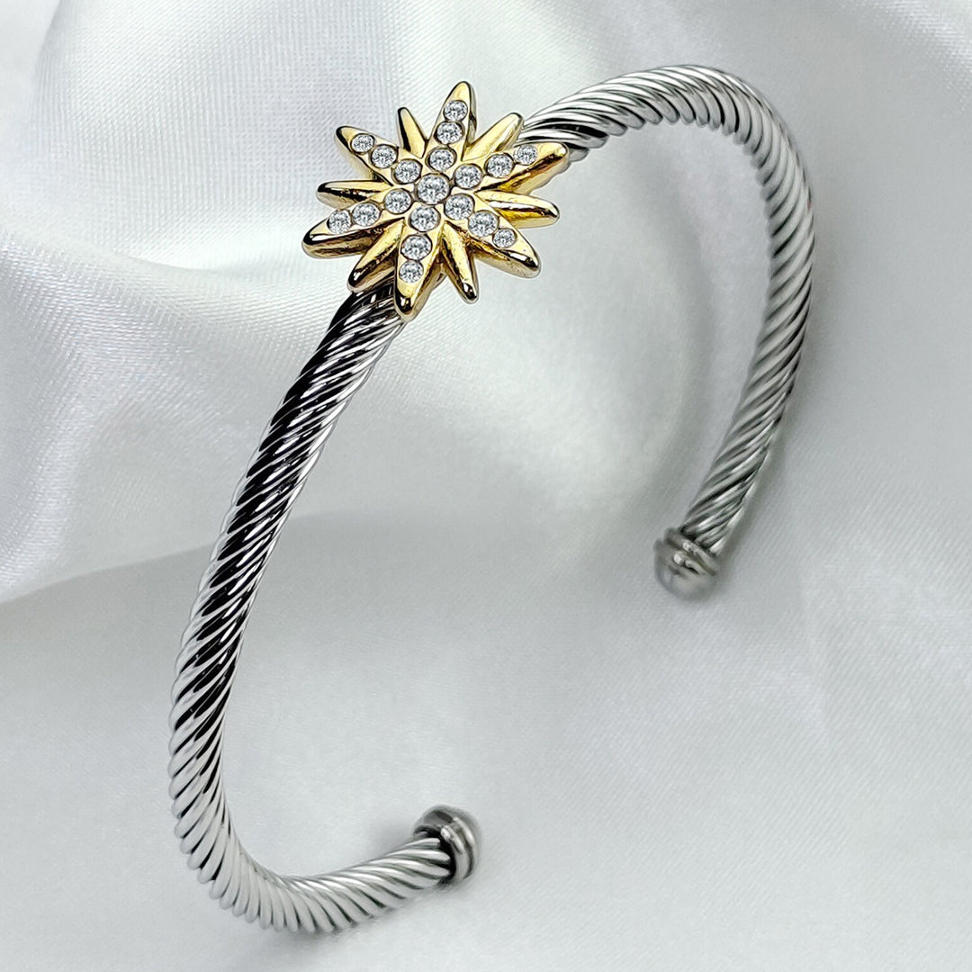 「North Star」Eight-Pointed Star Twisted Cable Cuff Bracelet