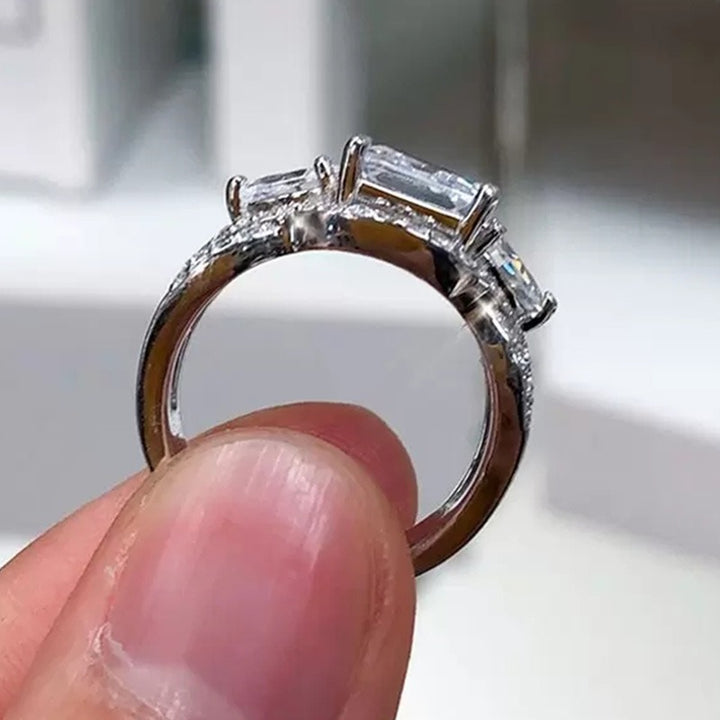 「Eternal Three-Stone」Cushion Cut Twisted Pavé Ring